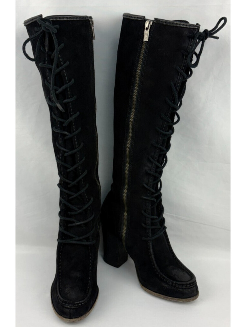 Frye Parker Moccasin Women's Size 6.5M Black Lace Up Tall Boot 3478656-BLK